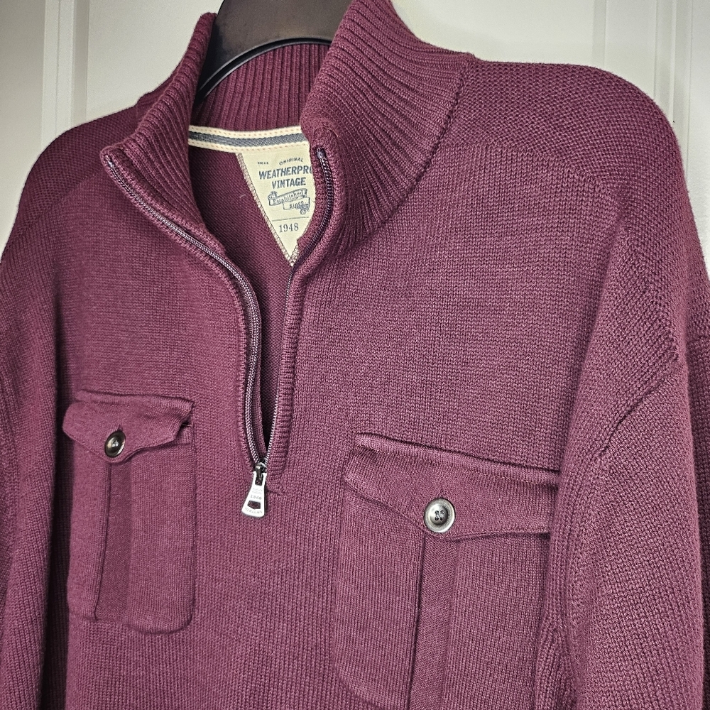 Men’s XXL Burgundy Half Zip Sweater 100% Cotton Casual Classic Pullover - Picture 5 of 8